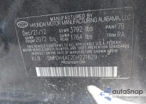 2013 Hyundai Elantra Gls from USA, damaged, VIN 5NPDH4AE2DH271629